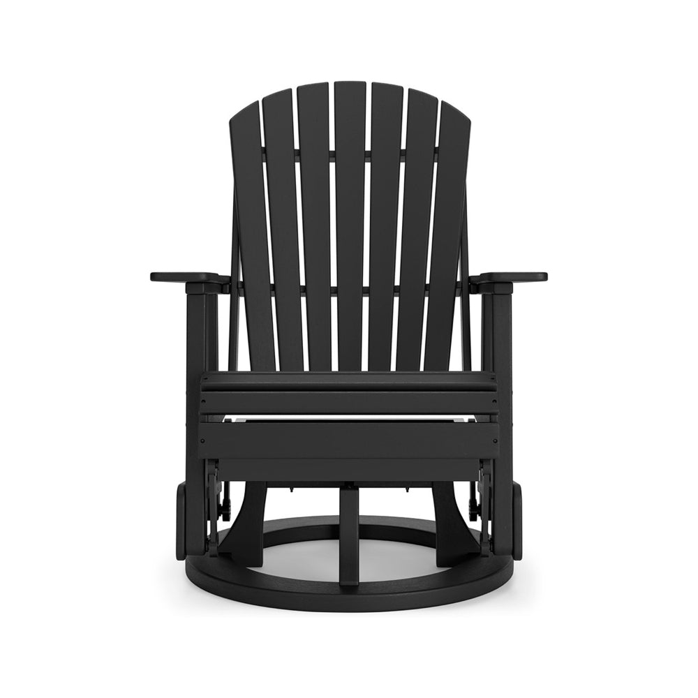 Benjara Sami 31 Inch Outdoor Swivel Glider Chair, Slatted, Adirondack, Black Finish
