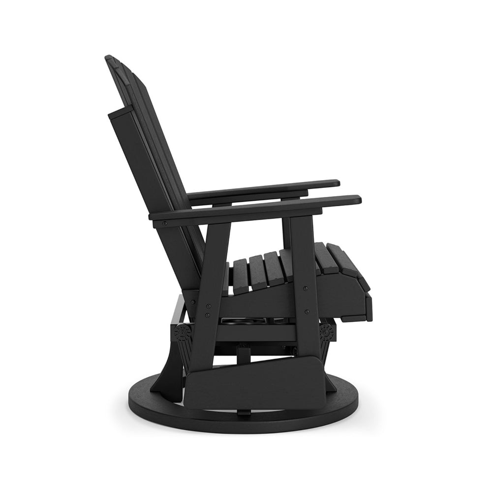 Benjara Sami 31 Inch Outdoor Swivel Glider Chair, Slatted, Adirondack, Black Finish