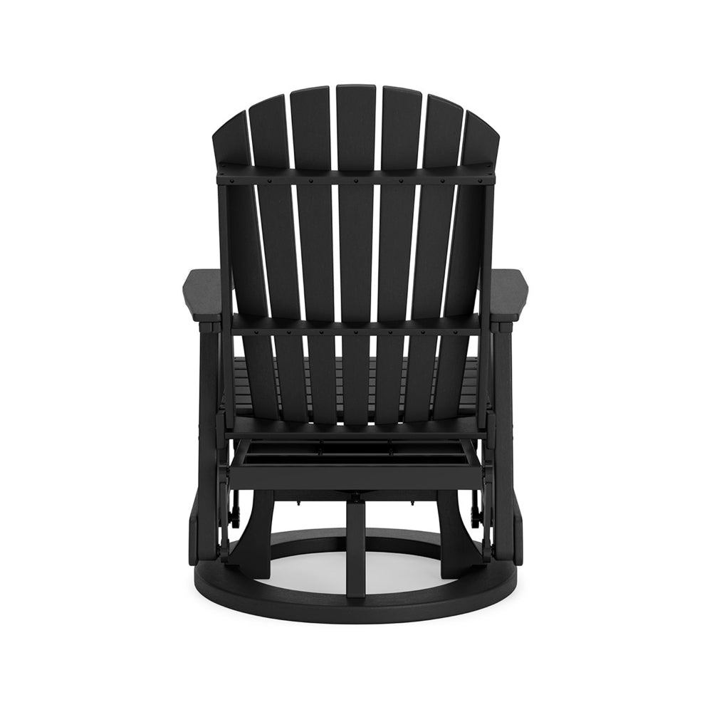 Benjara Sami 31 Inch Outdoor Swivel Glider Chair, Slatted, Adirondack, Black Finish