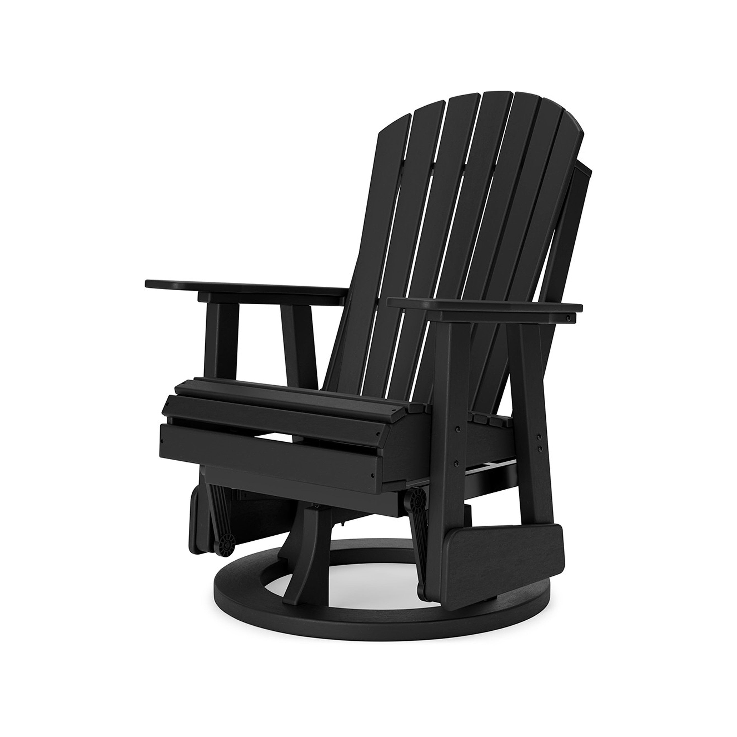 Benjara Sami 31 Inch Outdoor Swivel Glider Chair, Slatted, Adirondack, Black Finish