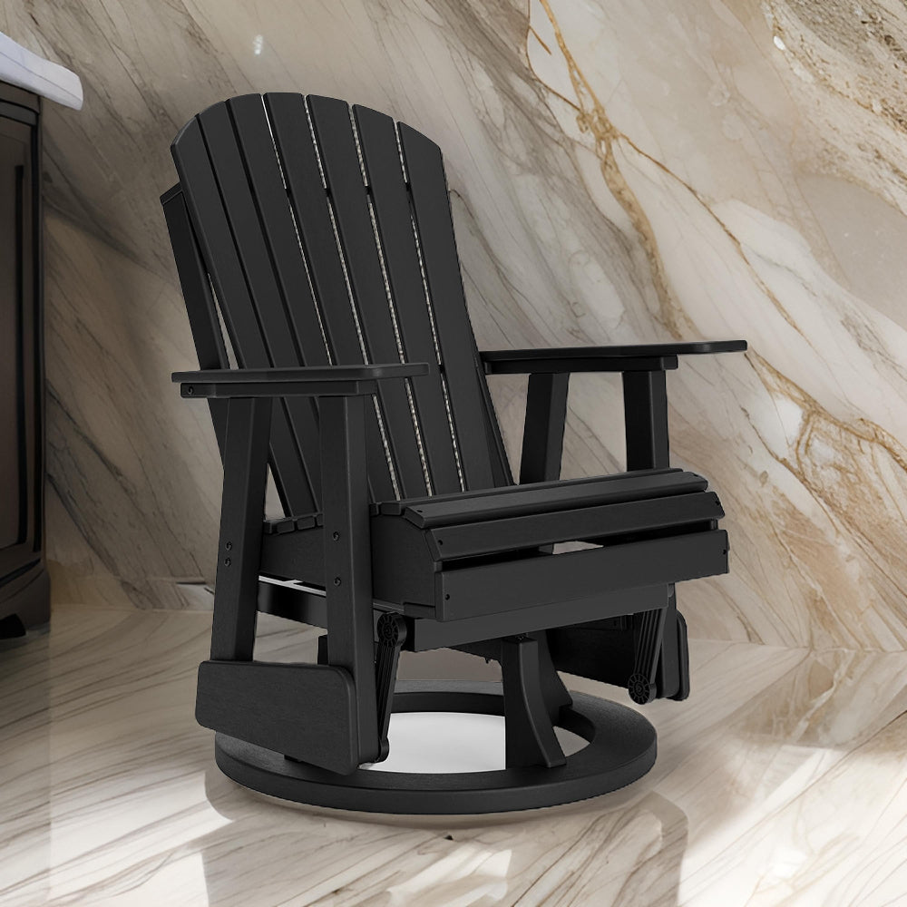 Benjara Sami 31 Inch Outdoor Swivel Glider Chair, Slatted, Adirondack, Black Finish