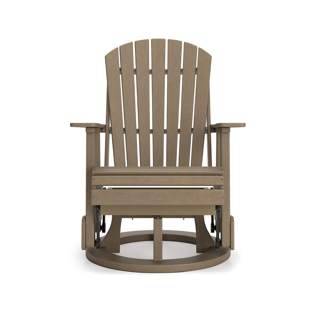 Benjara Sami 31 Inch Outdoor Swivel Glider Chair, Slatted, Adirondack, Brown Finish
