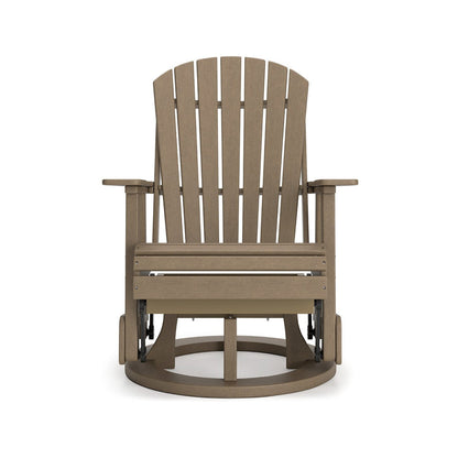 Benjara Sami 31 Inch Outdoor Swivel Glider Chair, Slatted, Adirondack, Brown Finish
