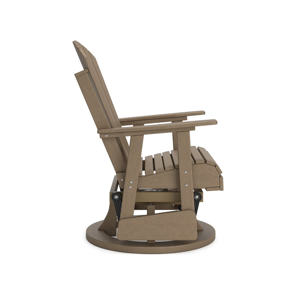 Benjara Sami 31 Inch Outdoor Swivel Glider Chair, Slatted, Adirondack, Brown Finish