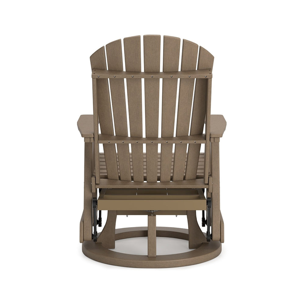 Benjara Sami 31 Inch Outdoor Swivel Glider Chair, Slatted, Adirondack, Brown Finish
