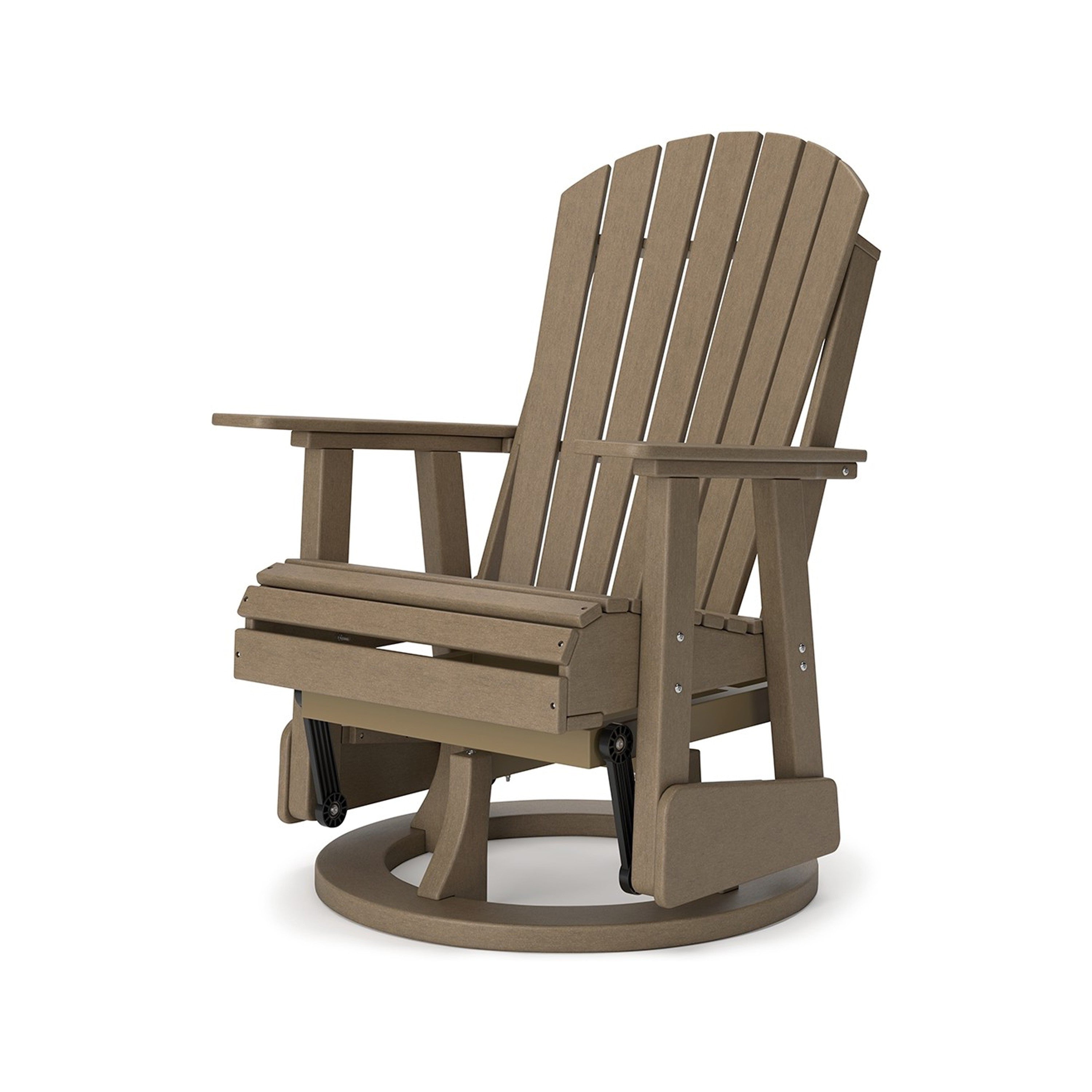 Benjara Sami 31 Inch Outdoor Swivel Glider Chair, Slatted, Adirondack, Brown Finish
