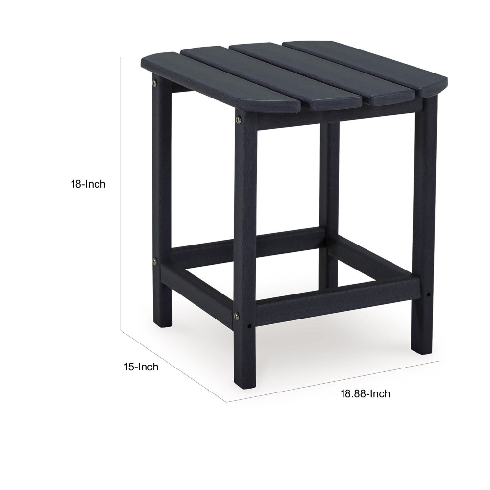 Benjara 19 Inch Outdoor Side End Table, Slatted Top, Steel Frame, Black Finish