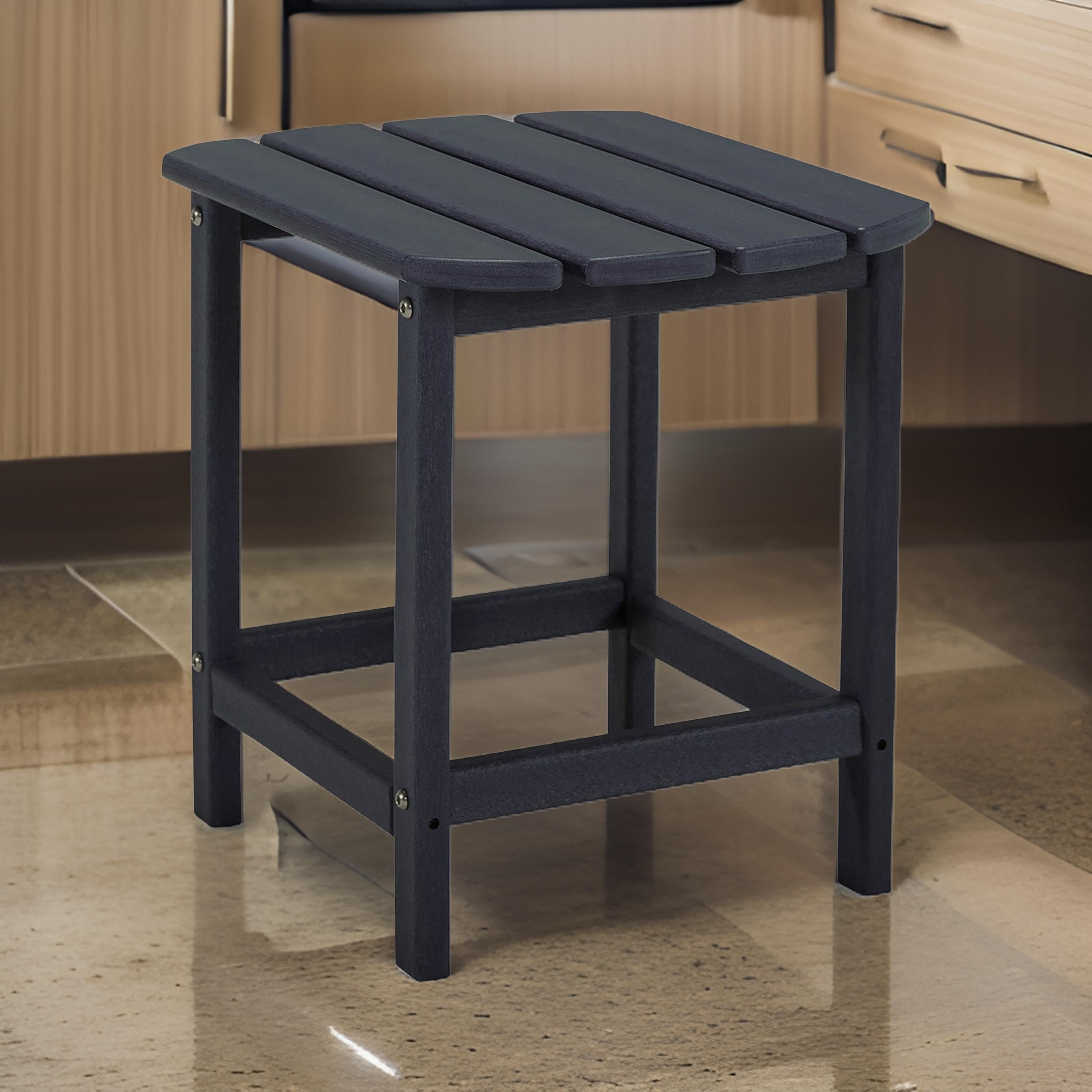 Benjara 19 Inch Outdoor Side End Table, Slatted Top, Steel Frame, Black Finish