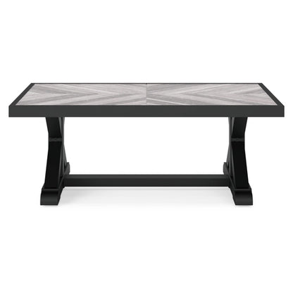 Benjara Tira 48 Inch Outdoor Coffee Table, Tile Top, Black, Light Gray Finish