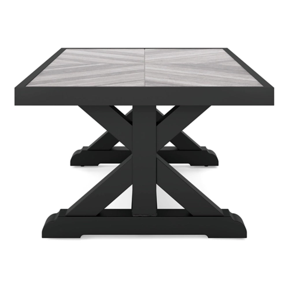 Benjara Tira 48 Inch Outdoor Coffee Table, Tile Top, Black, Light Gray Finish
