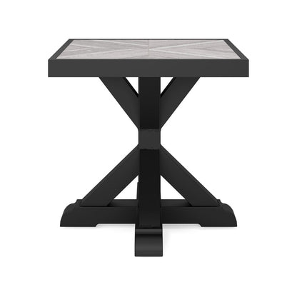 Benjara Tira 22 Inch Outdoor Side End Table, Tile Top, Black, Light Gray Finish