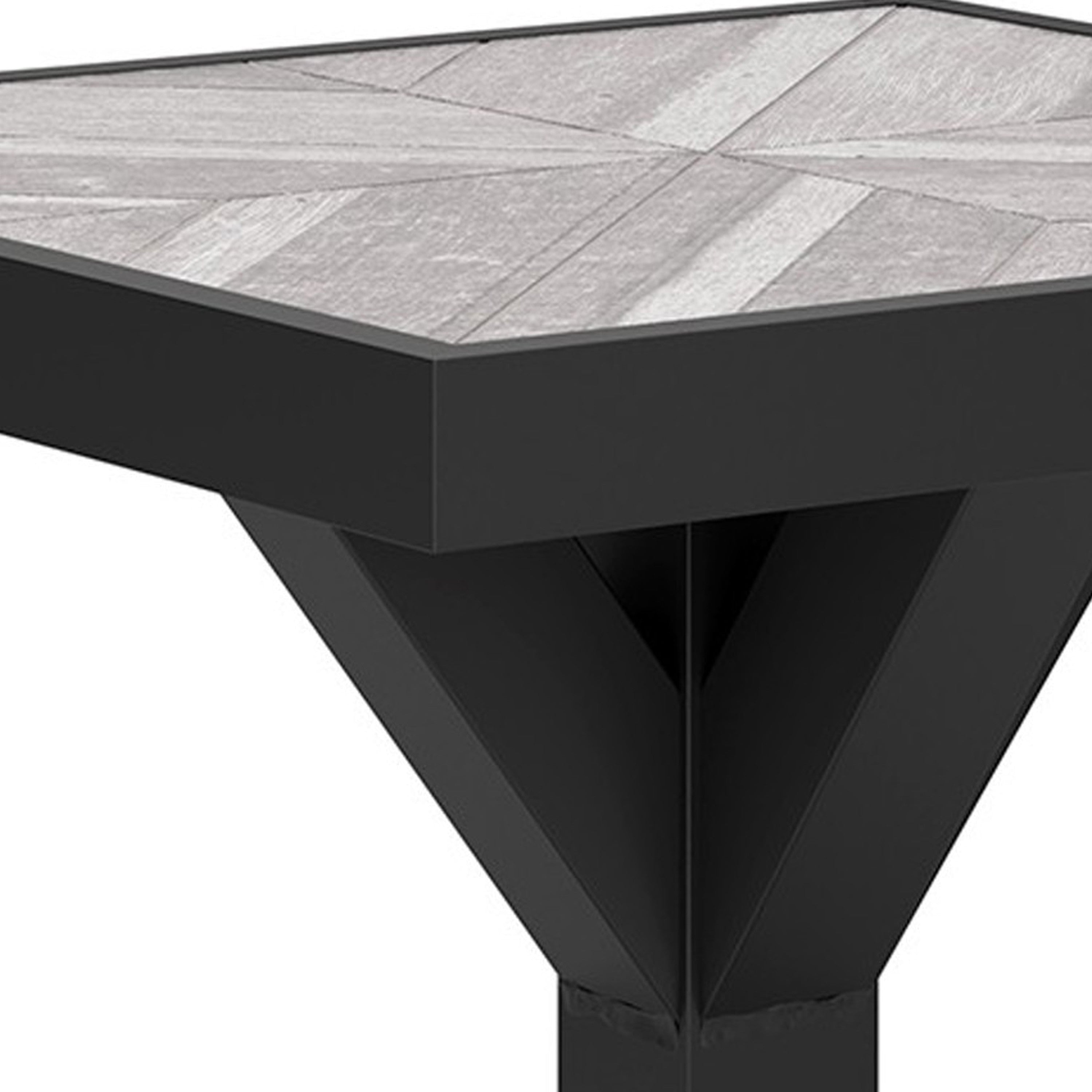 Benjara Tira 22 Inch Outdoor Side End Table, Tile Top, Black, Light Gray Finish