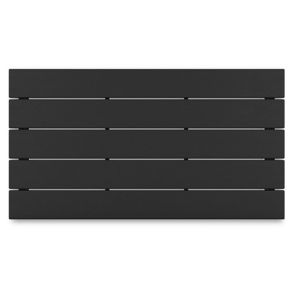 Benjara Fini 44 Inch Outdoor Coffee Table, Slatted Top, Modern Style, Black Finish