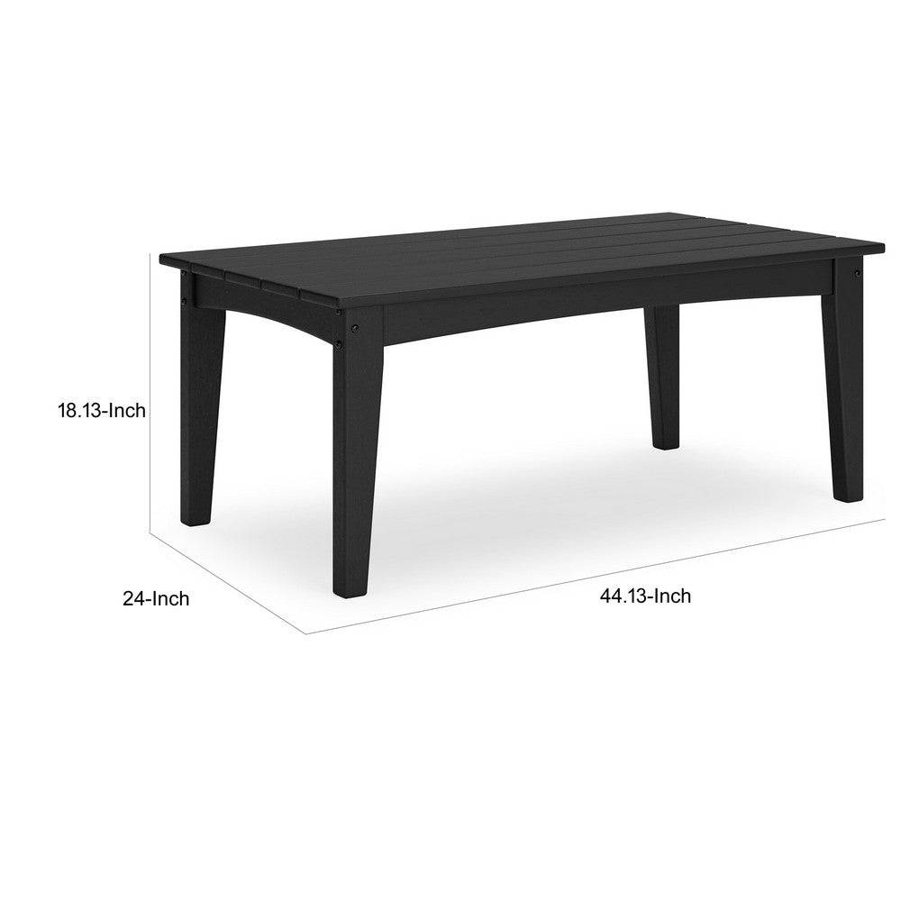 Benjara Fini 44 Inch Outdoor Coffee Table, Slatted Top, Modern Style, Black Finish
