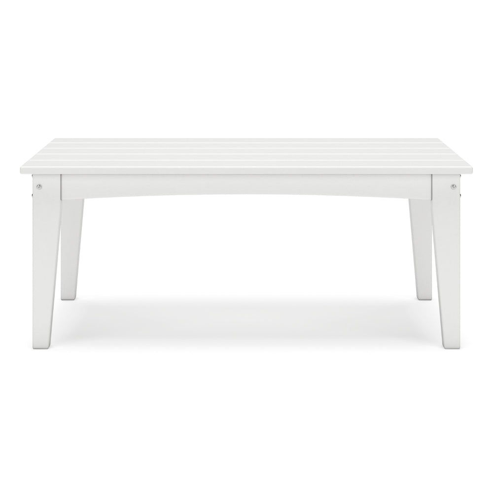 Benjara Fini 44 Inch Outdoor Coffee Table, Slatted Top, Modern Style, White Finish