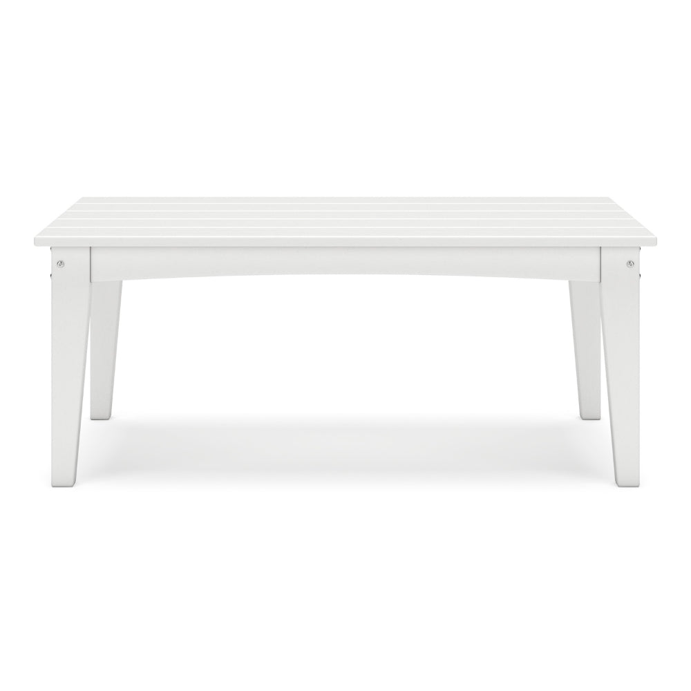 Benjara Fini 44 Inch Outdoor Coffee Table, Slatted Top, Modern Style, White Finish