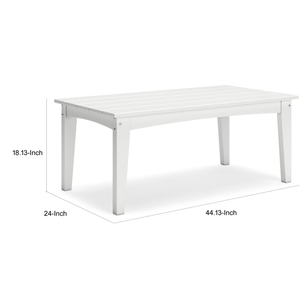 Benjara Fini 44 Inch Outdoor Coffee Table, Slatted Top, Modern Style, White Finish