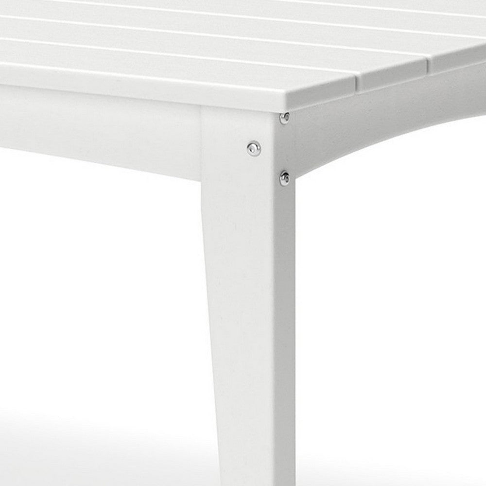 Benjara Fini 44 Inch Outdoor Coffee Table, Slatted Top, Modern Style, White Finish