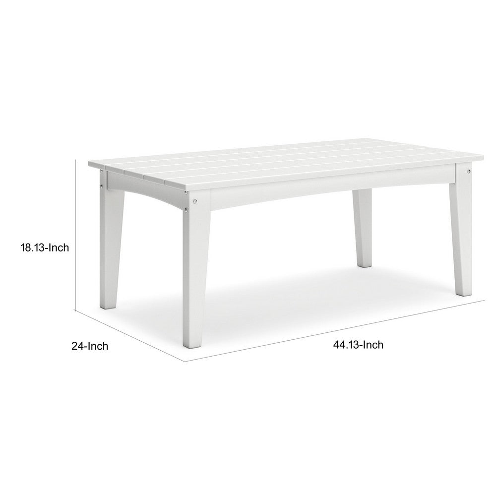 Benjara Fini 44 Inch Outdoor Coffee Table, Slatted Top, Modern Style, White Finish