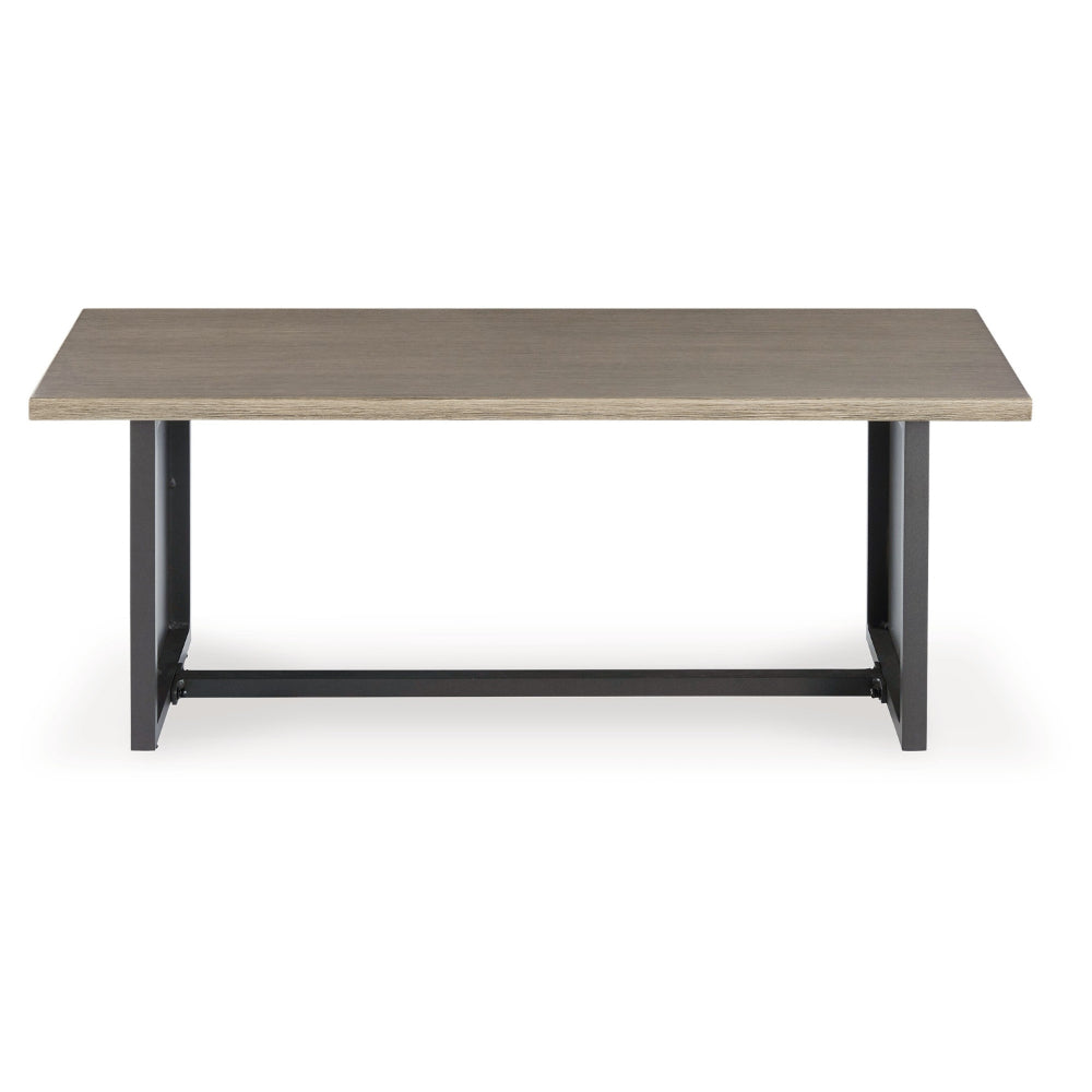 Benjara 38 Inch Outdoor Table, Rectangular Faux Wood Top, Modern Two Tone Brown