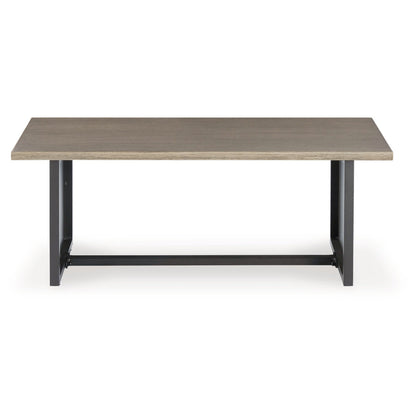 Benjara 38 Inch Outdoor Table, Rectangular Faux Wood Top, Modern Two Tone Brown