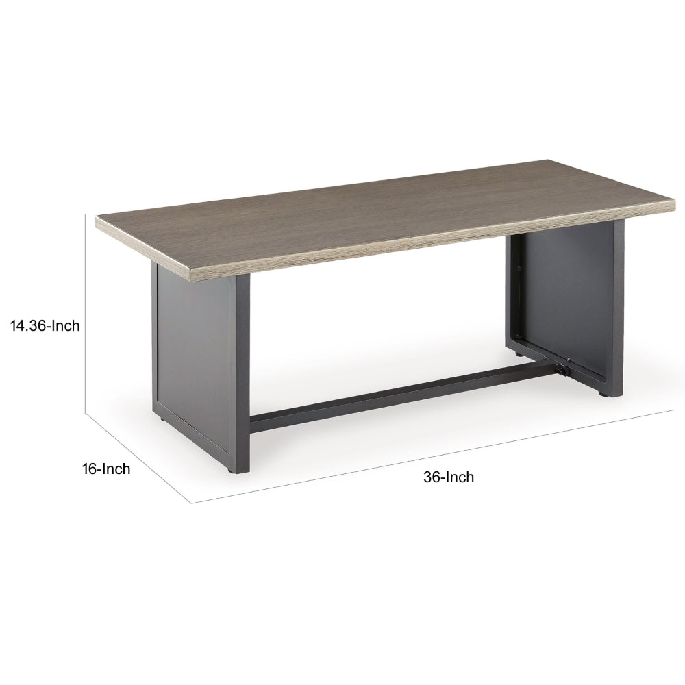 Benjara 38 Inch Outdoor Table, Rectangular Faux Wood Top, Modern Two Tone Brown
