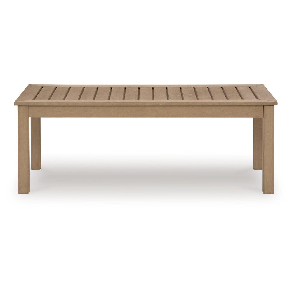 Benjara Karo 49 Inch Outdoor Coffee Table, Slatted Top, Modern Style, Natural Brown