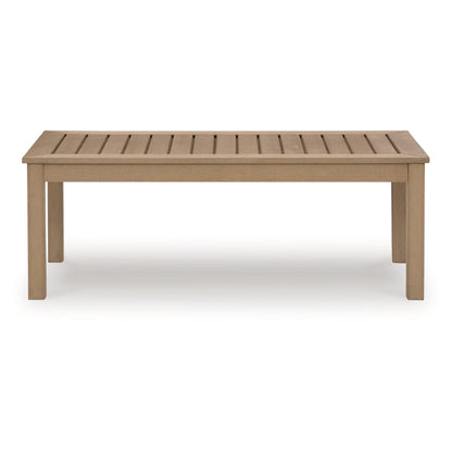 Benjara Karo 49 Inch Outdoor Coffee Table, Slatted Top, Modern Style, Natural Brown