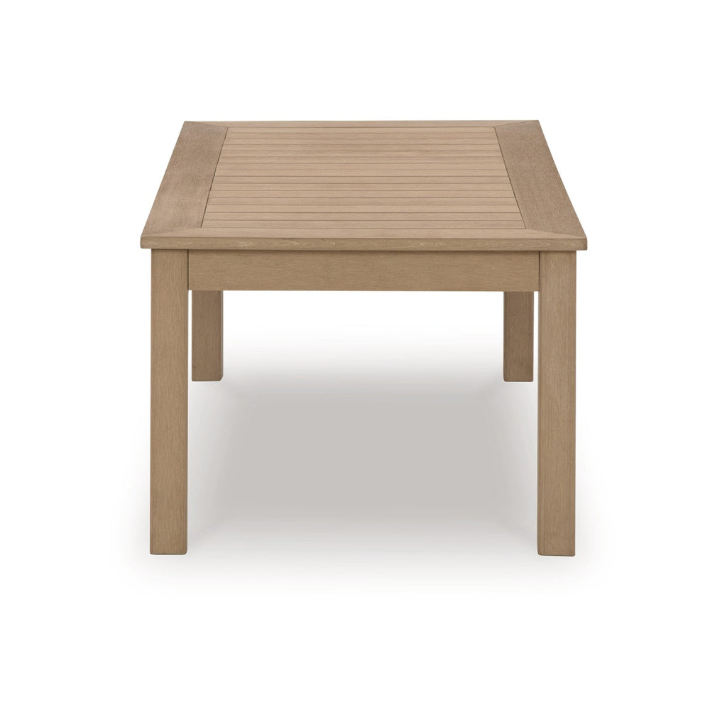 Benjara Karo 49 Inch Outdoor Coffee Table, Slatted Top, Modern Style, Natural Brown