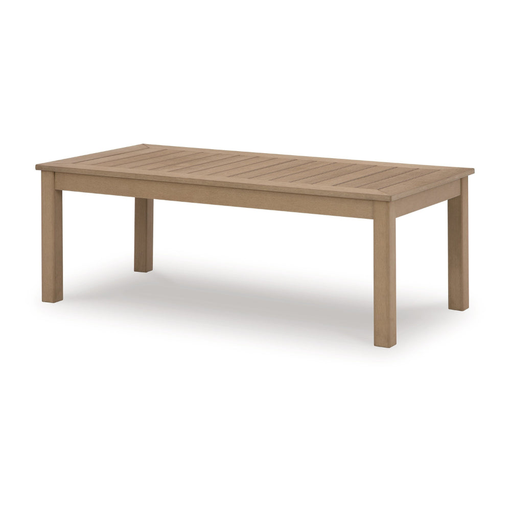 Benjara Karo 49 Inch Outdoor Coffee Table, Slatted Top, Modern Style, Natural Brown