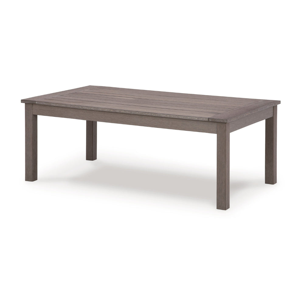 Benjara Karo 49 Inch Outdoor Coffee Table, Slatted Top, Modern Style, Taupe Brown