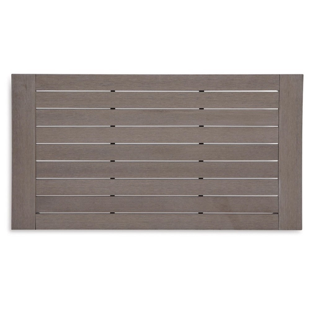 Benjara Karo 49 Inch Outdoor Coffee Table, Slatted Top, Modern Style, Taupe Brown