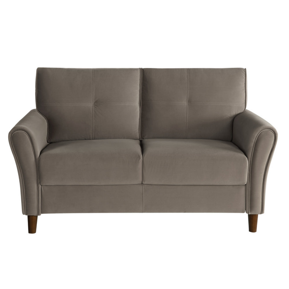 Benjara Sarah 57 Inch Loveseat, Brown Velvet, Tufted, Reversible Cushions, Wood