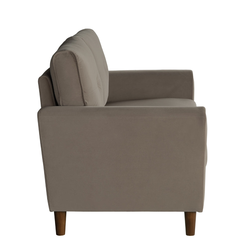 Benjara Sarah 57 Inch Loveseat, Brown Velvet, Tufted, Reversible Cushions, Wood