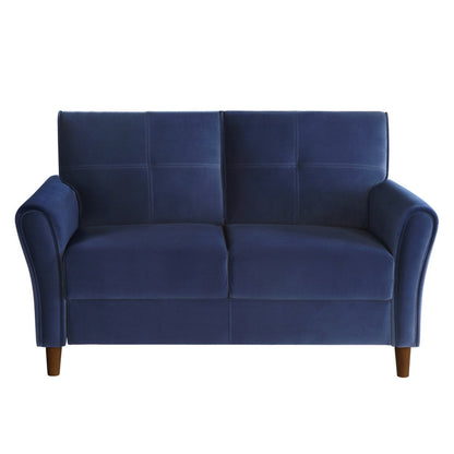 Benjara Sarah 57 Inch Loveseat, Blue Velvet, Stitch Tufting, Reversible Cushions