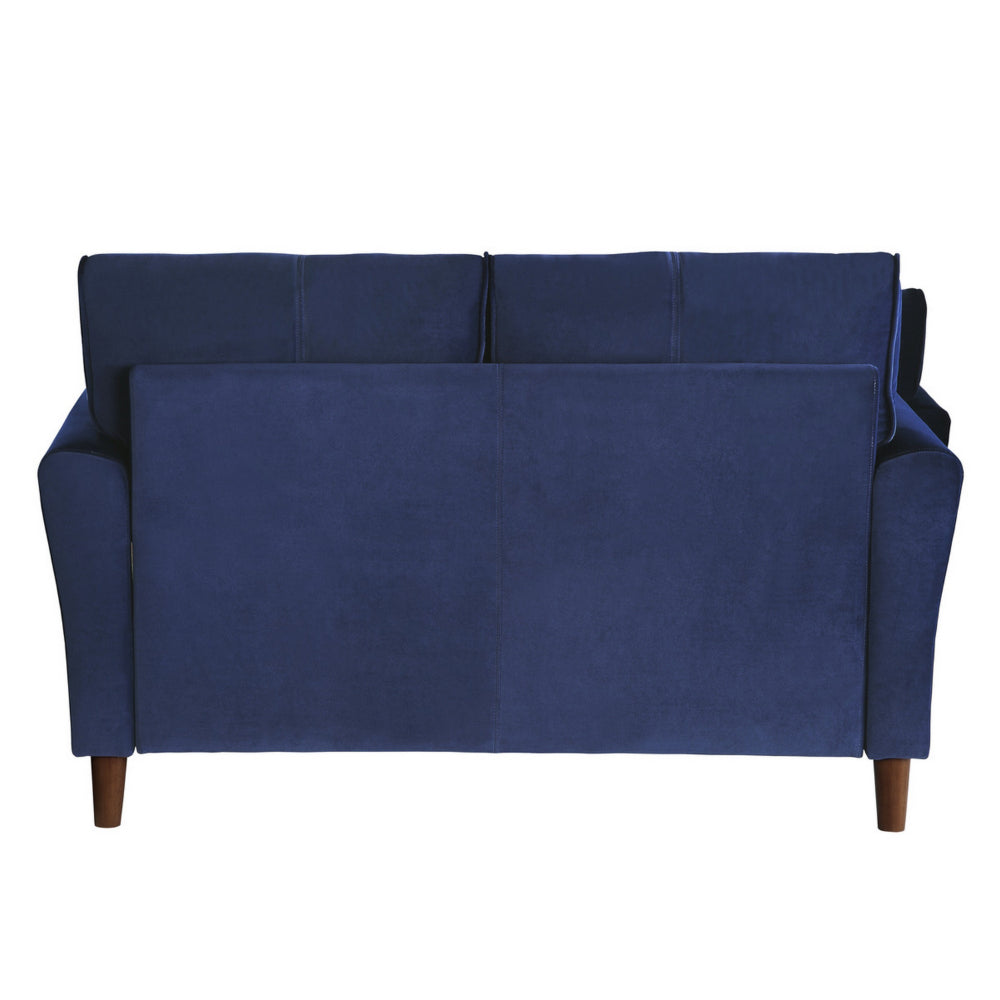 Benjara Sarah 57 Inch Loveseat, Blue Velvet, Stitch Tufting, Reversible Cushions