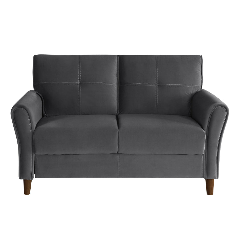 Benjara Sarah 57 Inch Loveseat, Gray Velvet, Stitch Tufting, Reversible Cushions