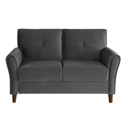 Benjara Sarah 57 Inch Loveseat, Gray Velvet, Stitch Tufting, Reversible Cushions