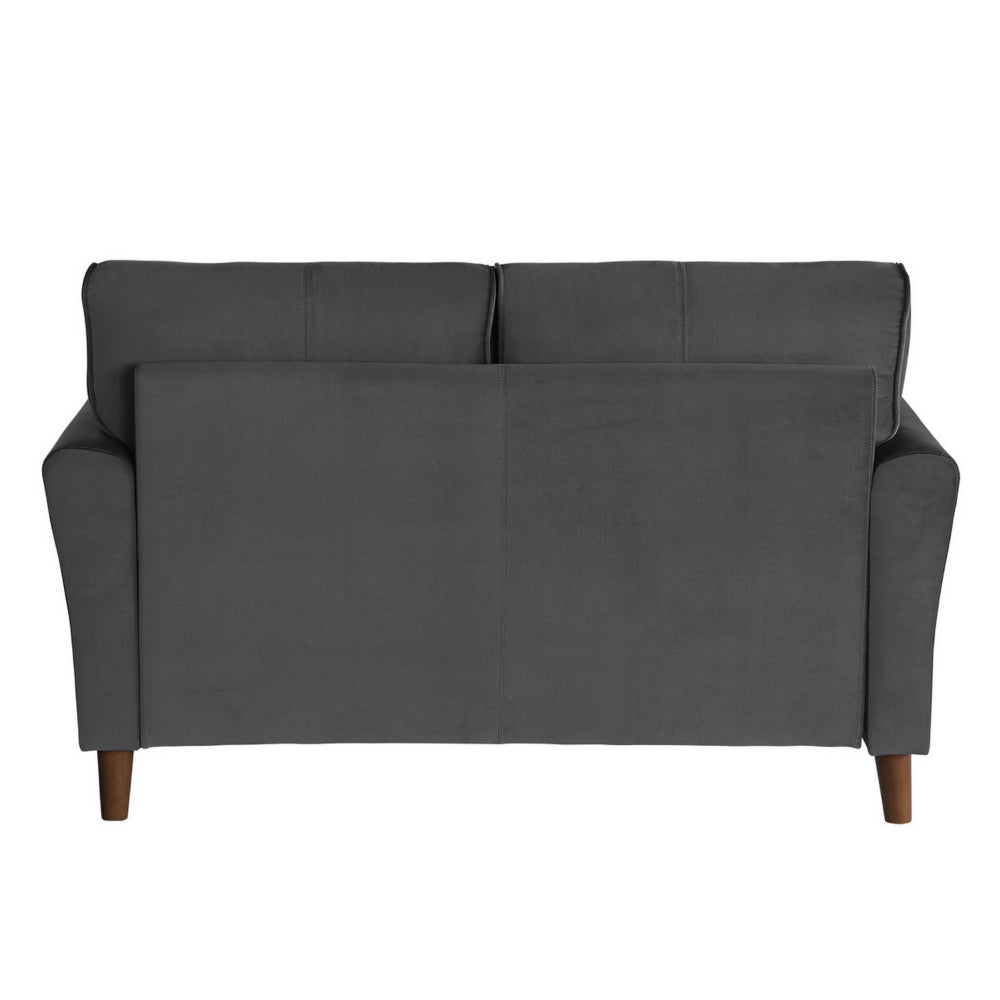 Benjara Sarah 57 Inch Loveseat, Gray Velvet, Stitch Tufting, Reversible Cushions