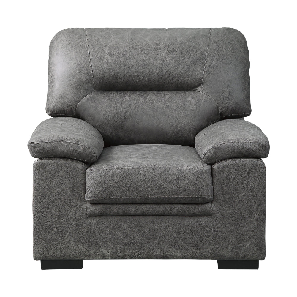 Benjara Gian 36 Inch Accent Chair, Soft Dark Gray Microfiber, Pillow Top Armrests