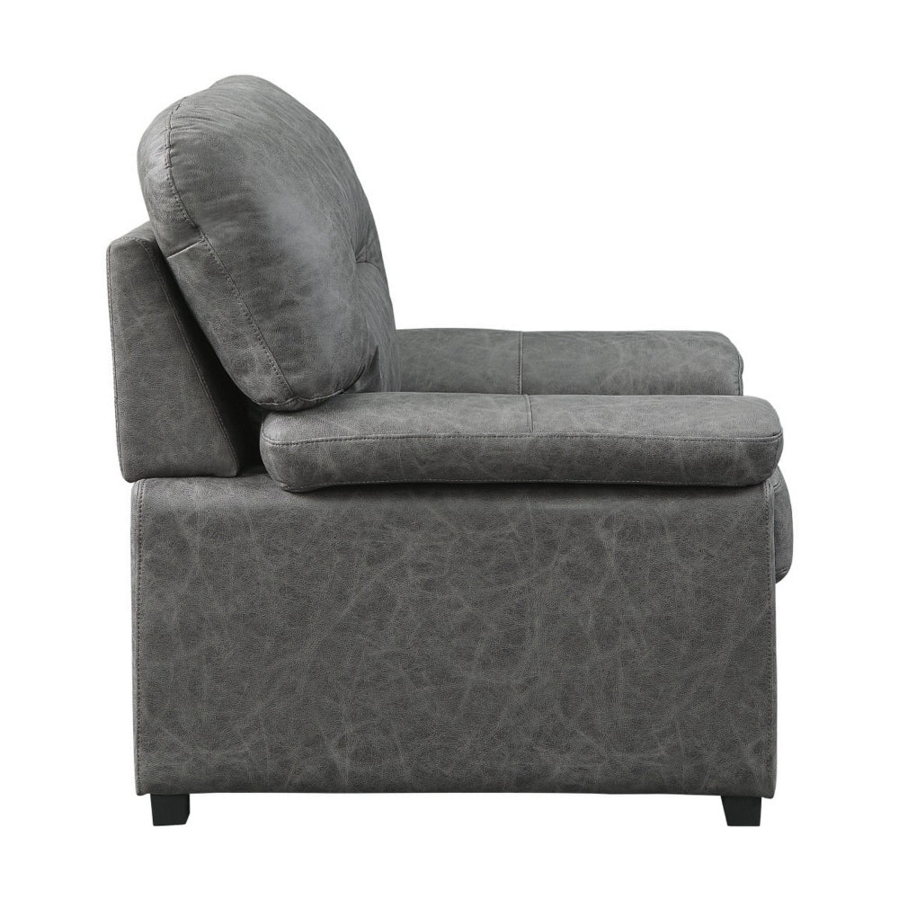 Benjara Gian 36 Inch Accent Chair, Soft Dark Gray Microfiber, Pillow Top Armrests