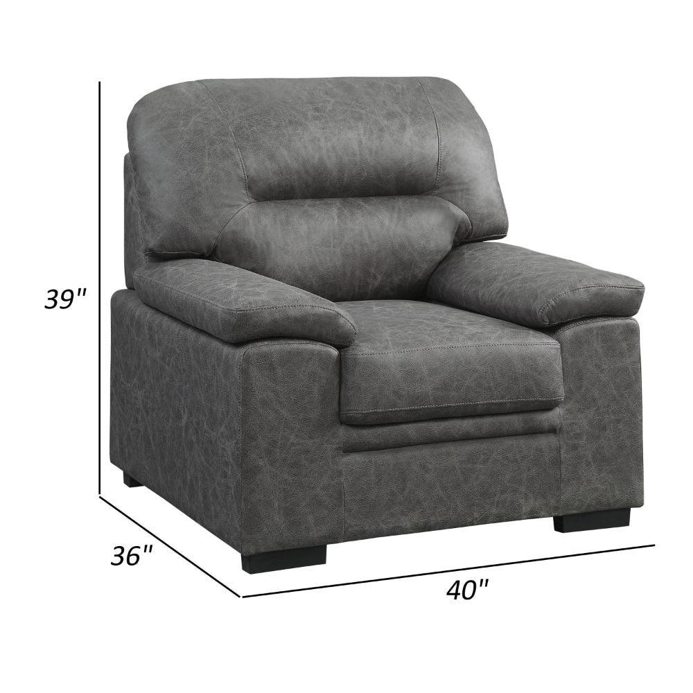 Benjara Gian 36 Inch Accent Chair, Soft Dark Gray Microfiber, Pillow Top Armrests
