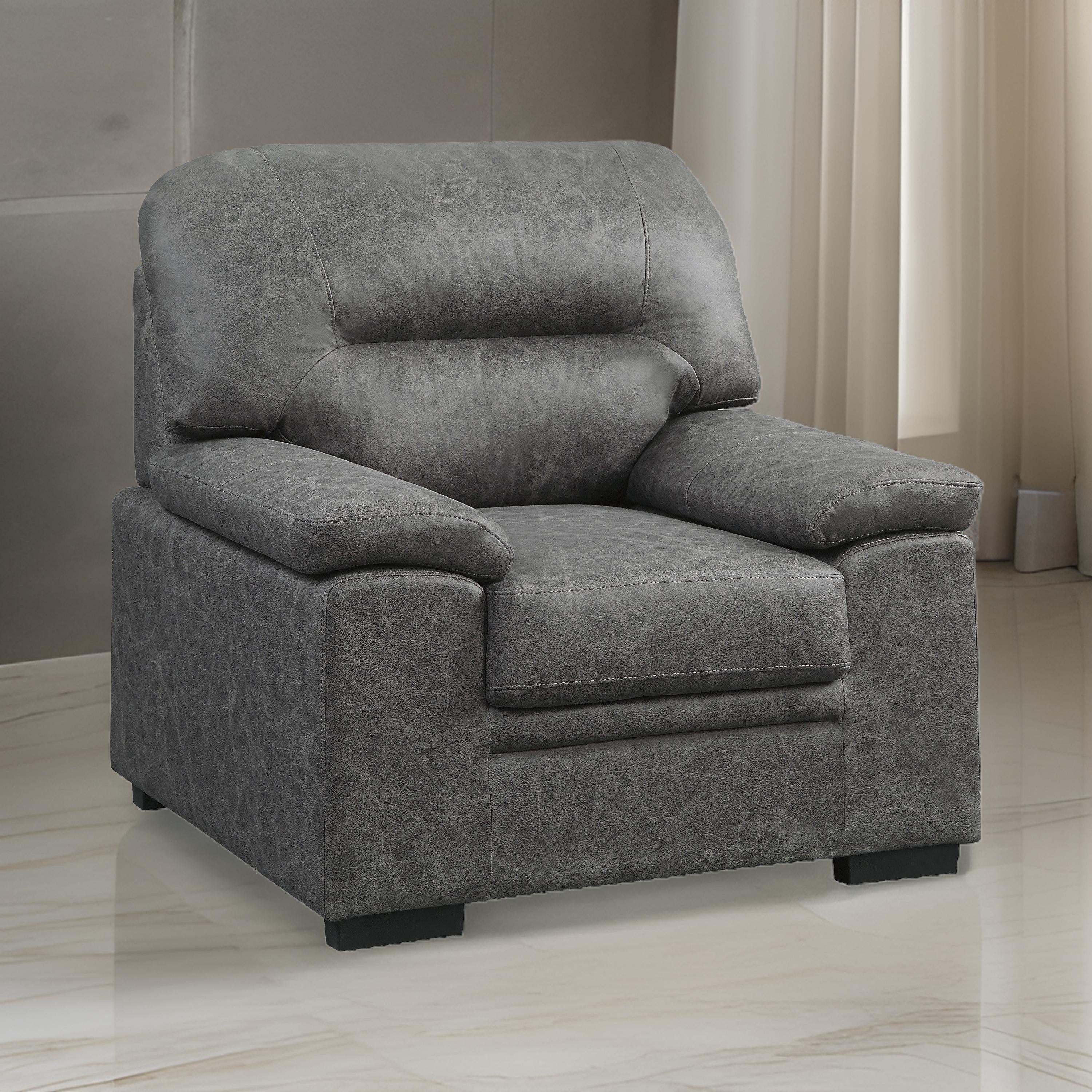 Benjara Gian 36 Inch Accent Chair, Soft Dark Gray Microfiber, Pillow Top Armrests