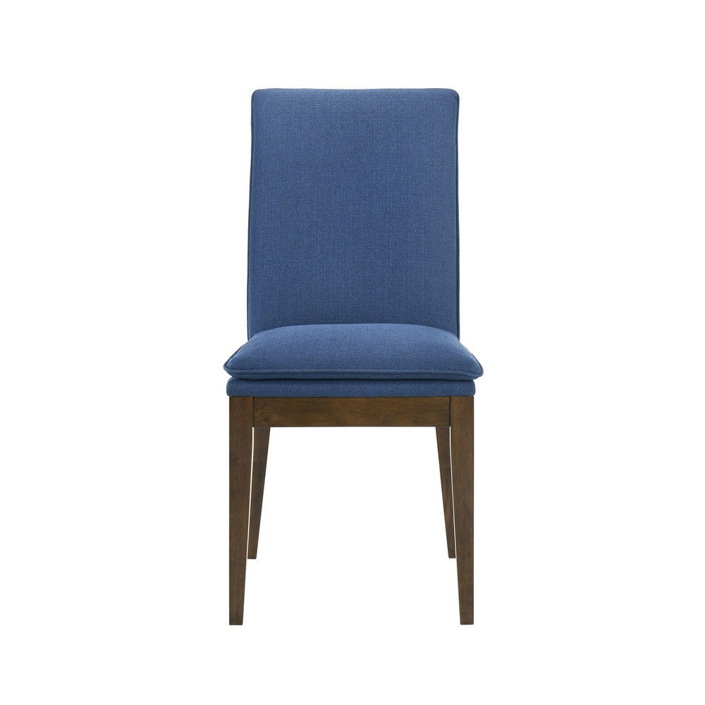 Benjara Nick 25 Inch Dining Chair Set of 2, Cushioned, Walnut Brown Legs, Blue