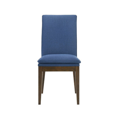Benjara Nick 25 Inch Dining Chair Set of 2, Cushioned, Walnut Brown Legs, Blue