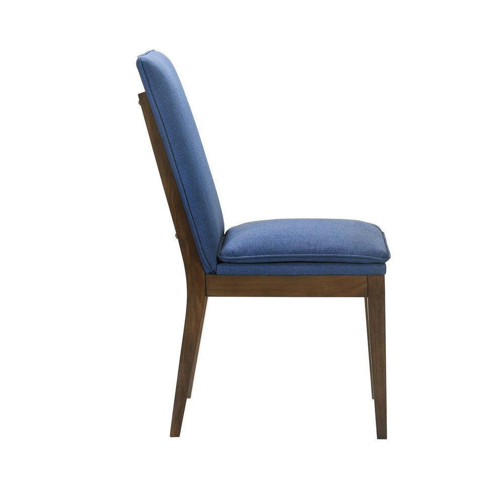 Benjara Nick 25 Inch Dining Chair Set of 2, Cushioned, Walnut Brown Legs, Blue