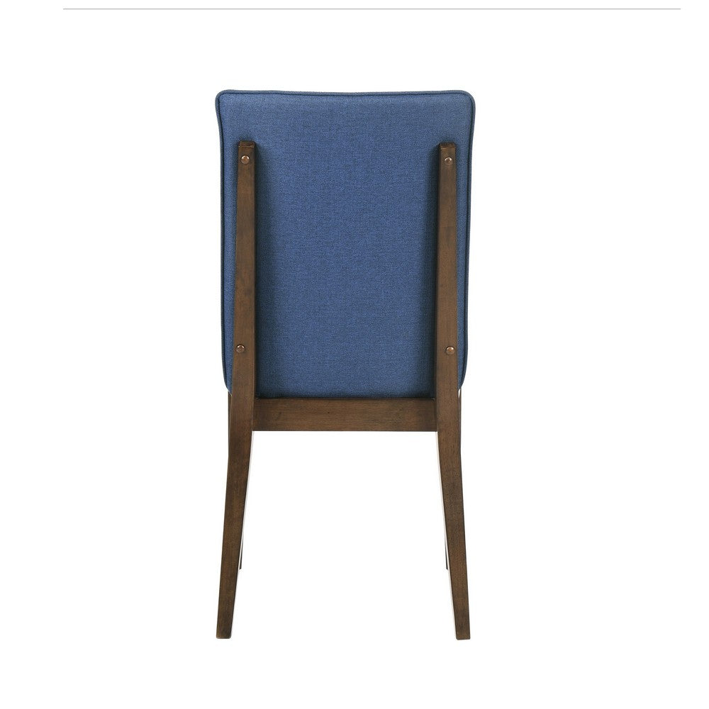 Benjara Nick 25 Inch Dining Chair Set of 2, Cushioned, Walnut Brown Legs, Blue