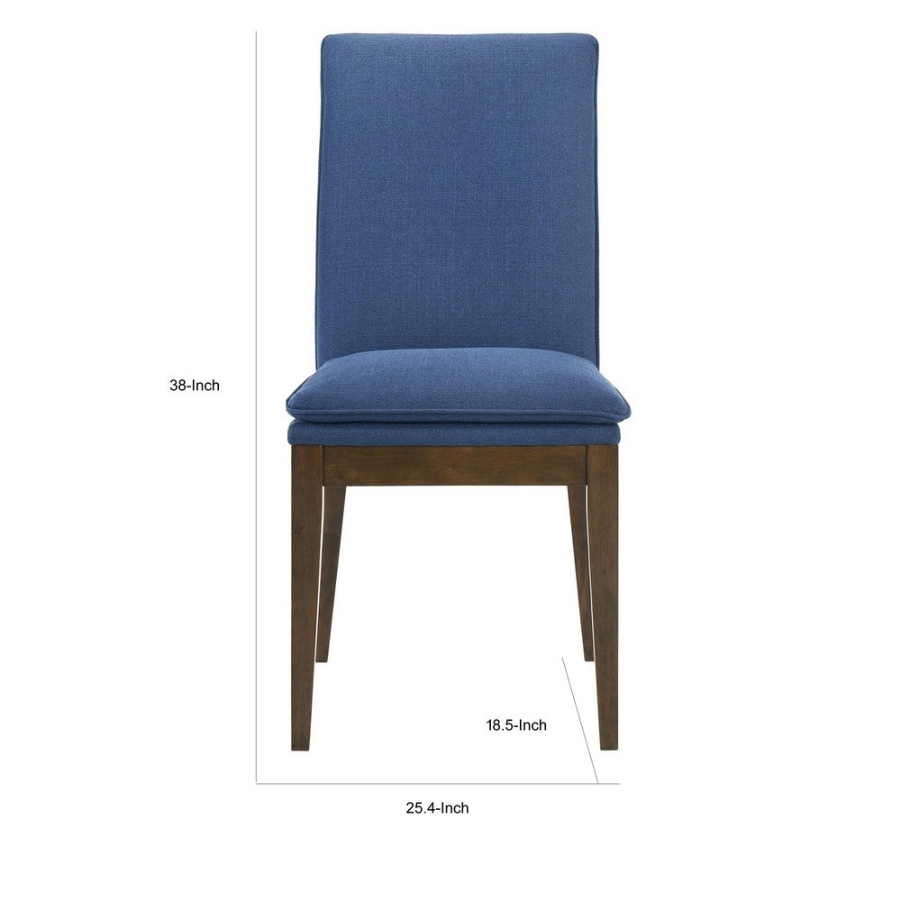 Benjara Nick 25 Inch Dining Chair Set of 2, Cushioned, Walnut Brown Legs, Blue