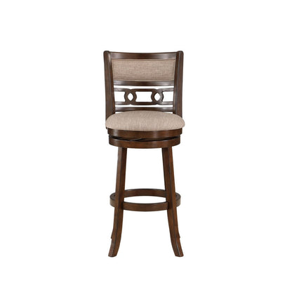 Benjara Gary 29 Inch Swivel Barstool, Cushioned Seat And Open Back, Cherry Brown