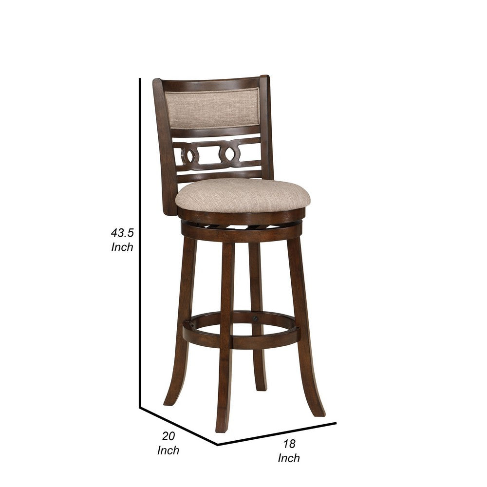 Benjara Gary 29 Inch Swivel Barstool, Cushioned Seat And Open Back, Cherry Brown